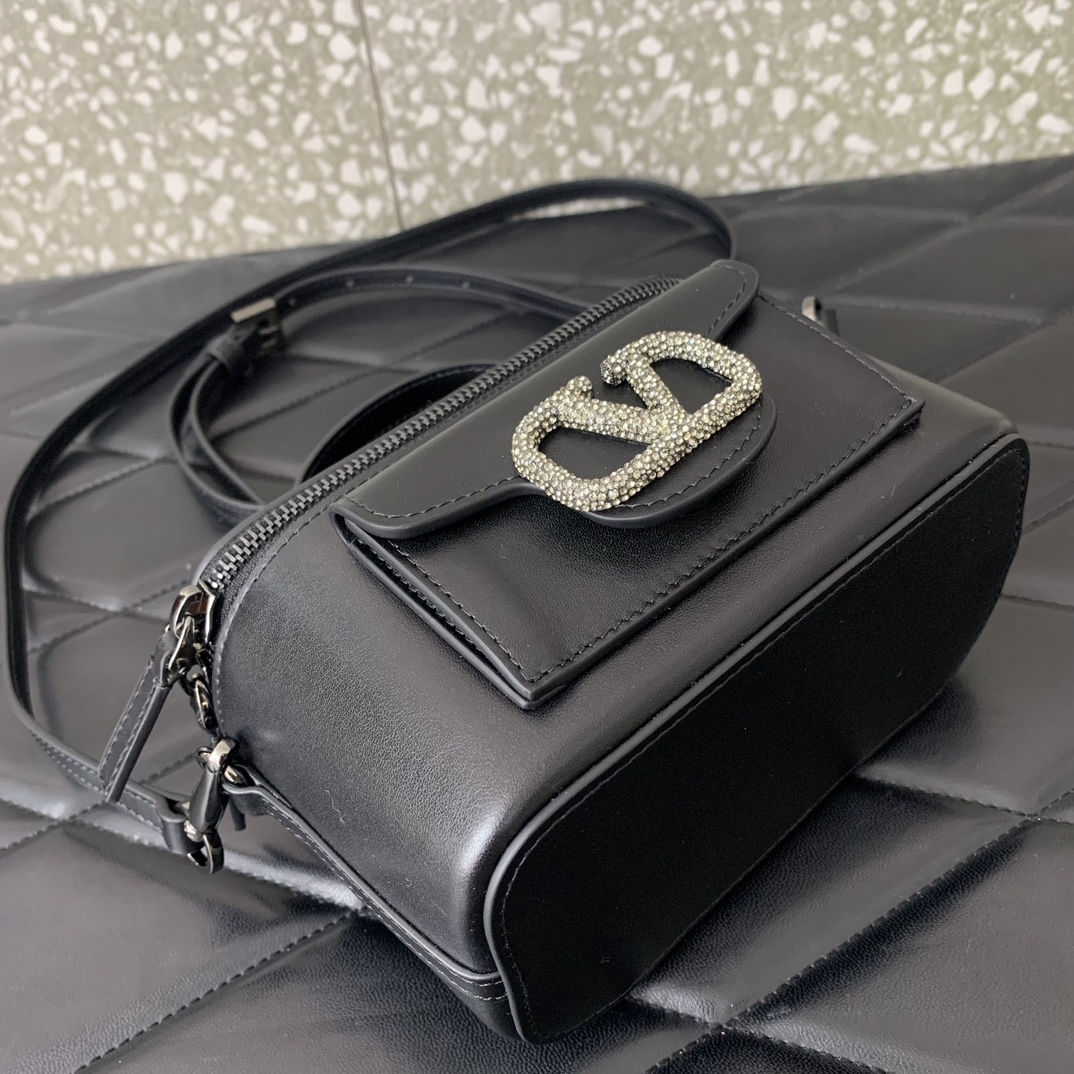 Valentino Garavani Loco Mini Box Bag in Black Calfskin Leather 